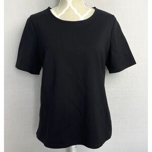 SOPHIE GRACE Short Sleeve Top Womens XL Black Exposed Zipper Classic Career